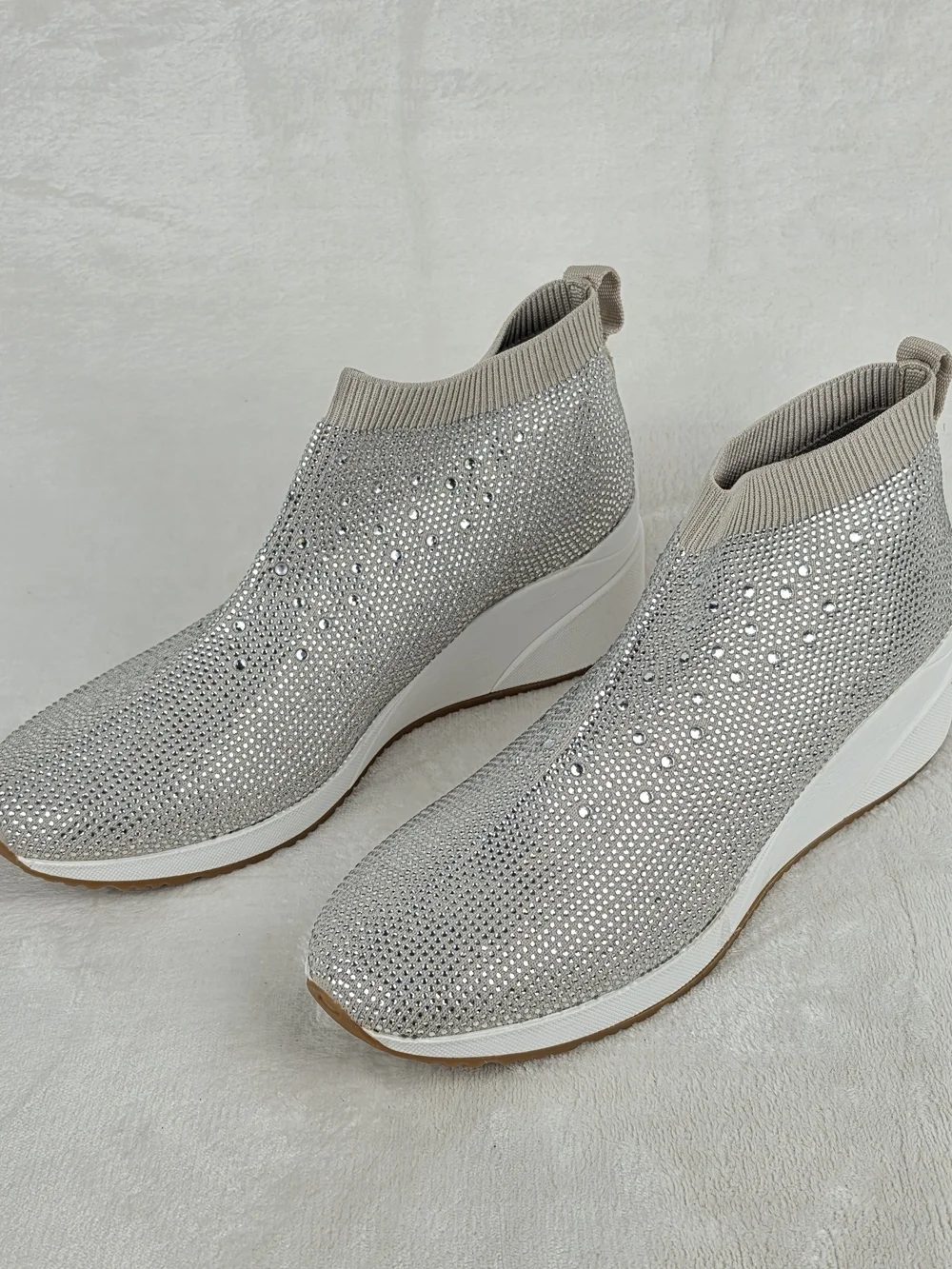 Alex Marie Halika Rhinestone Wedge Sneakers Womens 10M Silver Knit Bootie